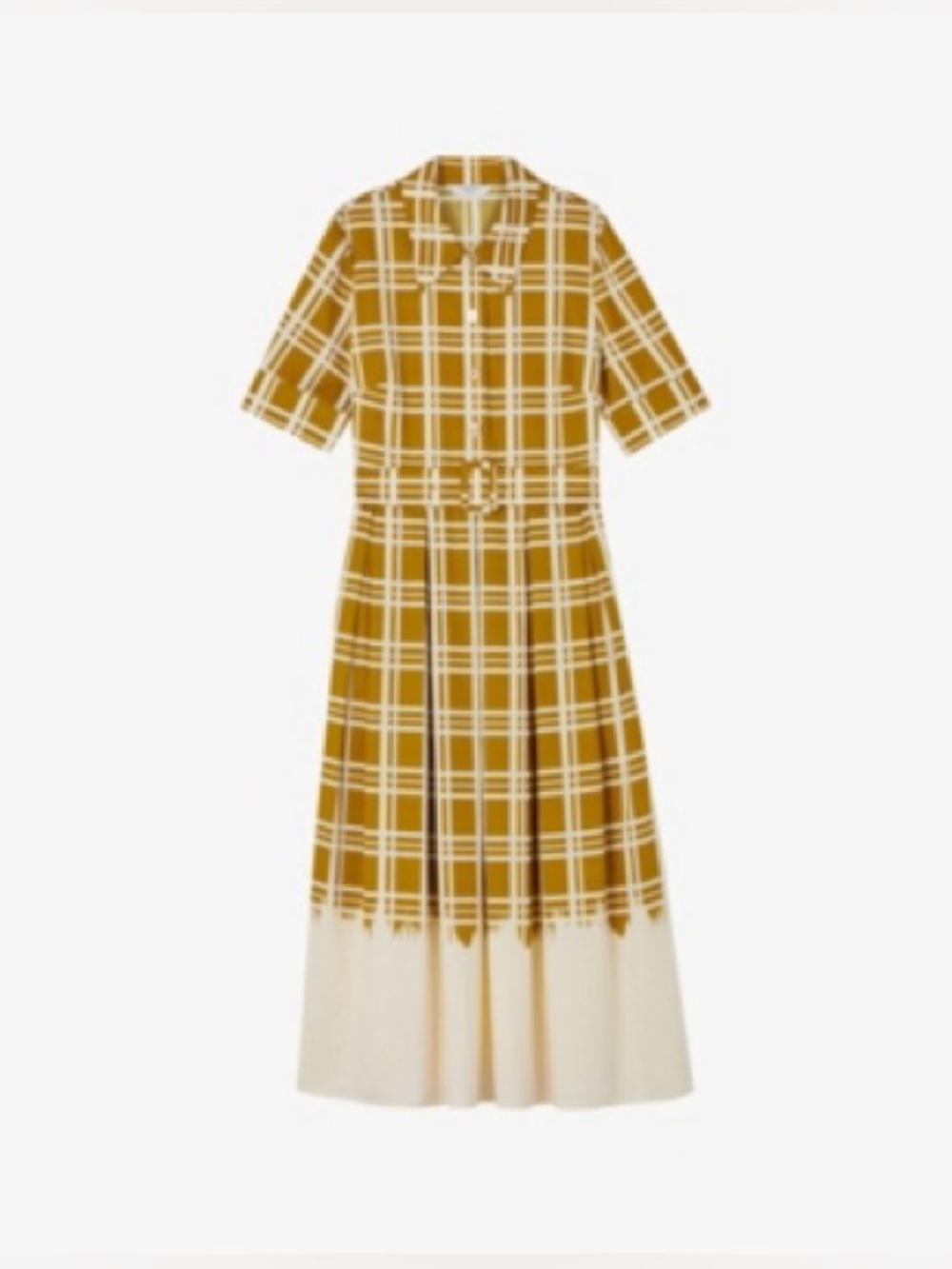 New with tag LK Bennett Mustard Plaid Midi Shirt Dress with White Hem - Picture 2 of 8